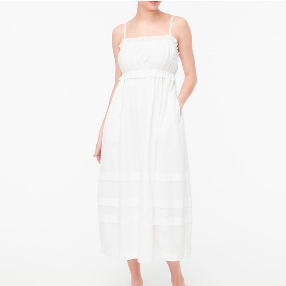J. Crew Squareneck Ruffle Tiered Cotton Maxi Dress in White